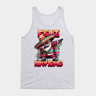 Feliz Navidad - Dabbing Hispanic Mexican Santa Merry Christmas Tree Lights Tank Top